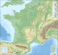 Blank topographic map of metropolitan France (Lambert-93 projection) Also : with regions