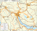 Transportation map of the area of Zürich